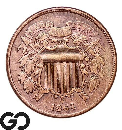 1864 Two Cent Piece, Large Motto