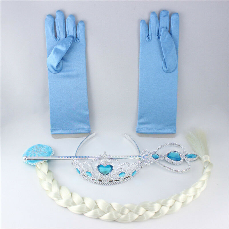Elsa Anna Tiara Wigs Princess Crown Wand Gloves Christmas Cosplay Set