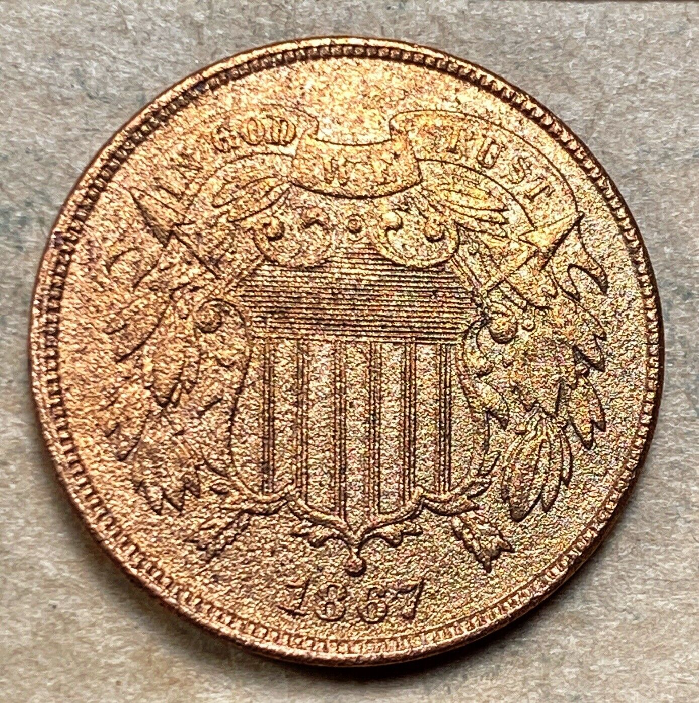 1867 Two Cent Piece  Au Details
