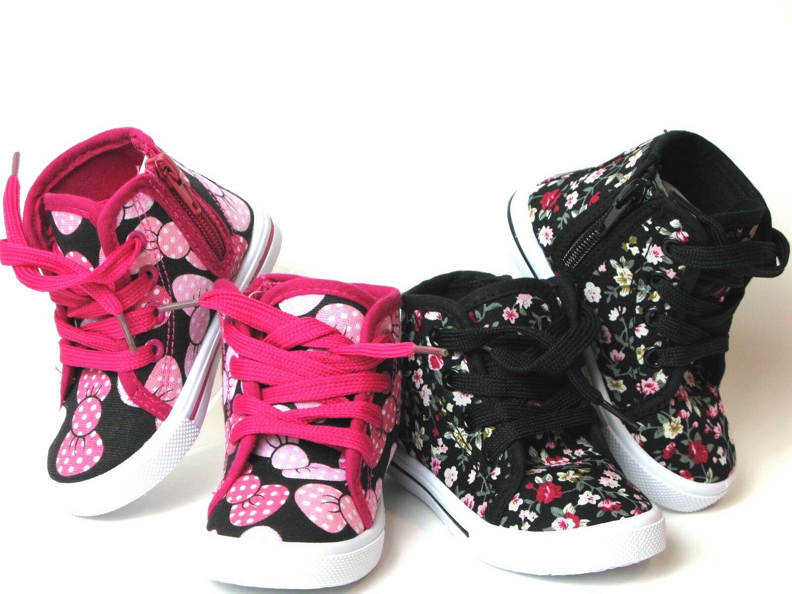 New  Baby Toddler Girls Canvas High Top Lace Up Shoes  Inside Zipper Sz 4-9