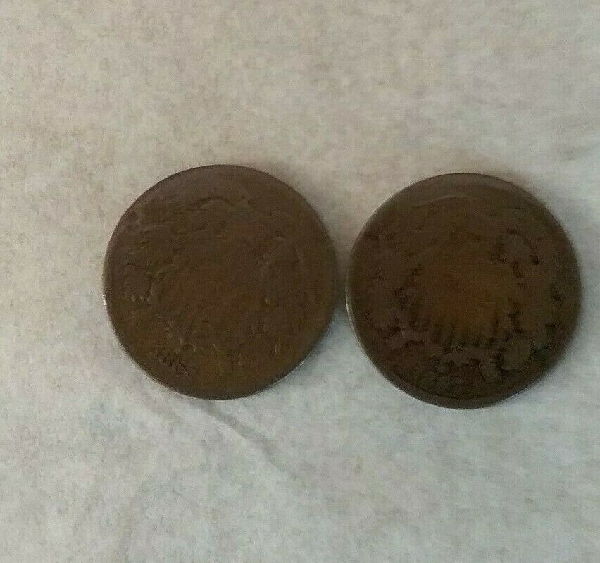 2 Two Cent Pieces United States Struck In Philadelphia -1865 And 1867