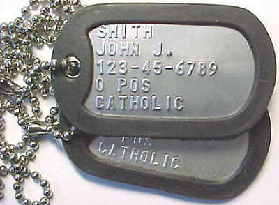 Real Us Military Dog Tag Set (2) With Chain & Silencers
